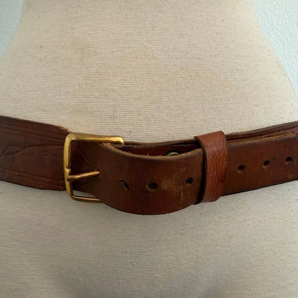 Vintage Brown Leather Bullet Circle Western Cowboy Belt 33”-36” Leather Southwes